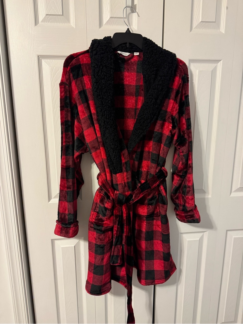 Buffalo Plaid Sherpa Robe - Red/Black